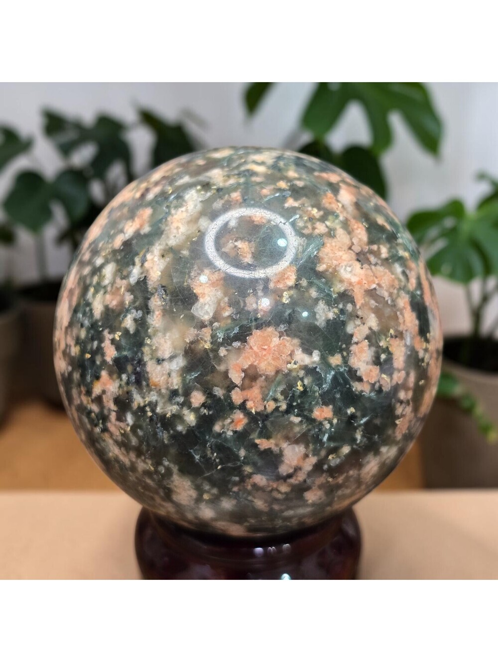 A142. Unique Rhodonite 62mm Natural Crystal Sphere Orb